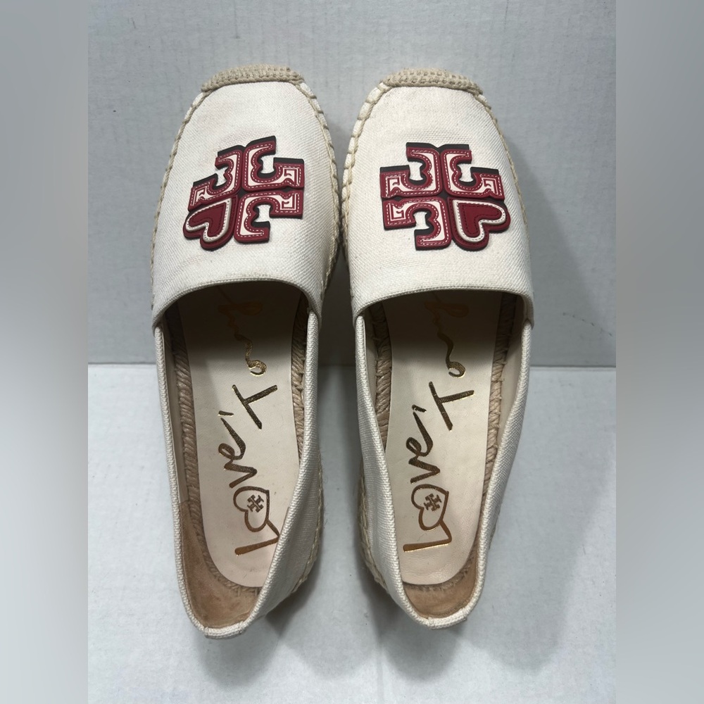 Tory Burch Exclusive Valentines Platform Espadrilles In Cream And Red Size: 7